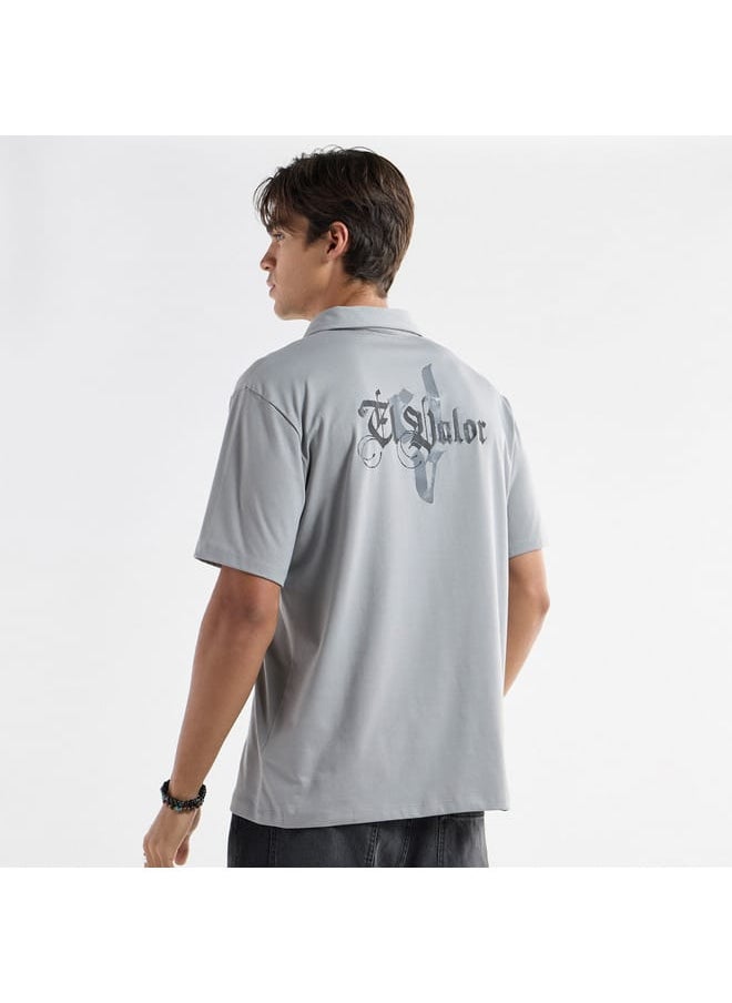 FAV Typographic Print Polo T-shirt with Short Sleeves and Zip Closure  - Image 3