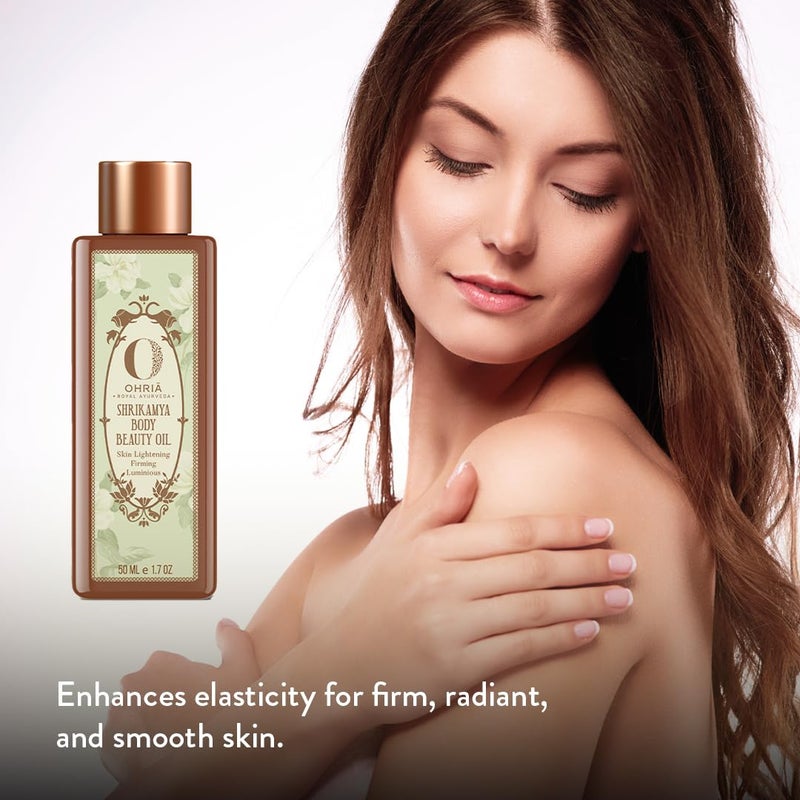Ohria Ayurveda Shrikamya Body Beauty Oil Body Brightening Antipigmentation Oil Supports Hydration Firmness For All Skin Type 50ml - Image 2