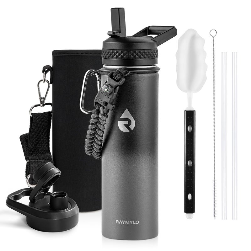 RAYMYLO Insulated Water Bottle 20 oz, Triple Wall Vacuum Stainless Steel (Cold for 48 Hrs), Leak Proof & Non-BPA, Kids Water Bottle Jug for School with Straw Spout Lids, Dark Gray - Image 1