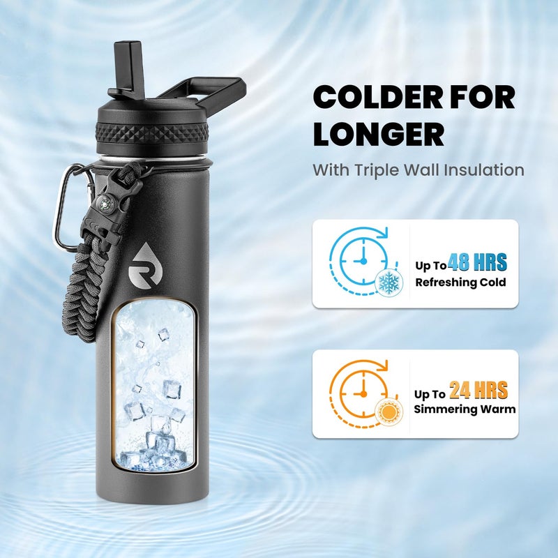 RAYMYLO Insulated Water Bottle 20 oz, Triple Wall Vacuum Stainless Steel (Cold for 48 Hrs), Leak Proof & Non-BPA, Kids Water Bottle Jug for School with Straw Spout Lids, Dark Gray - Image 2