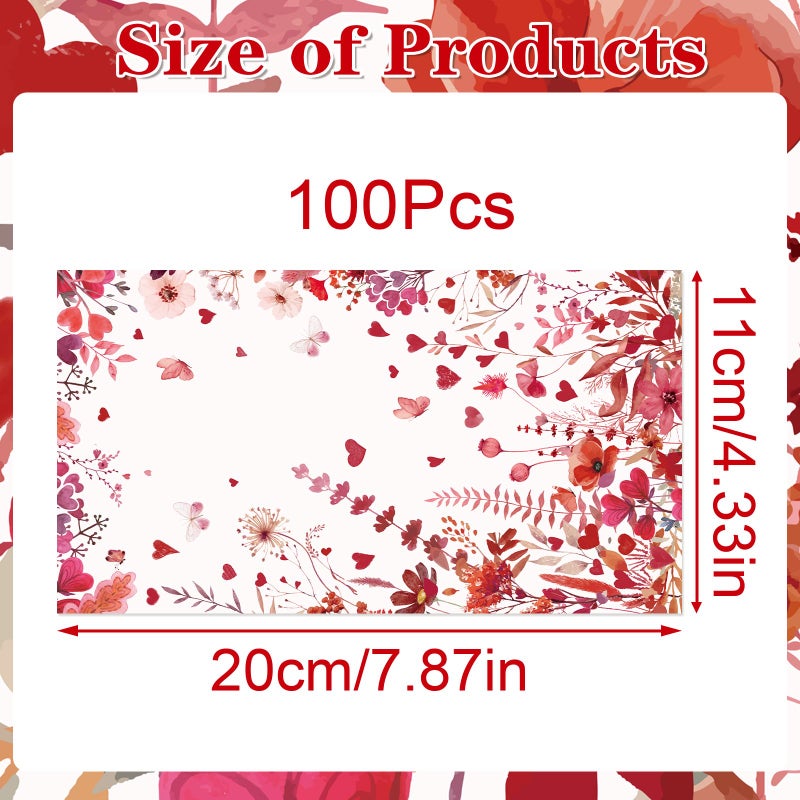 Rakuto Valentines Day Napkins Party Decorations, 100PCS Valentine's Day Love Hearts Flower Disposable Paper Napkins Table Decoration, Valentine Dinner Decor for Lunch Dinner Kitchen Bathroom - Image 3