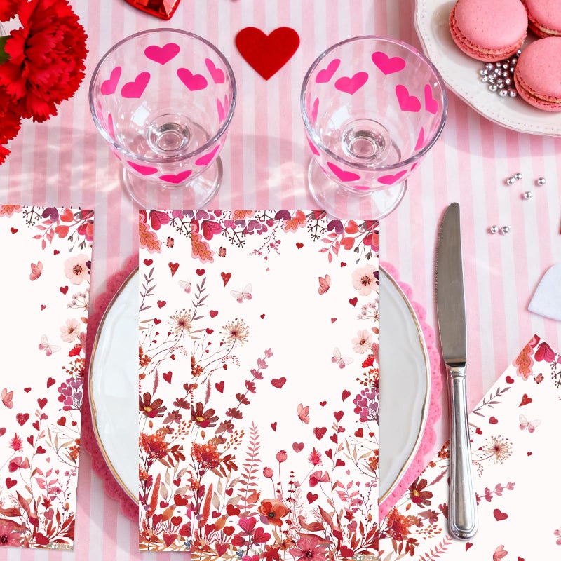 Rakuto Valentines Day Napkins Party Decorations, 100PCS Valentine's Day Love Hearts Flower Disposable Paper Napkins Table Decoration, Valentine Dinner Decor for Lunch Dinner Kitchen Bathroom - Image 5