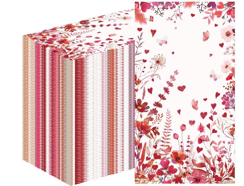 Rakuto Valentines Day Napkins Party Decorations, 100PCS Valentine's Day Love Hearts Flower Disposable Paper Napkins Table Decoration, Valentine Dinner Decor for Lunch Dinner Kitchen Bathroom - Image 1