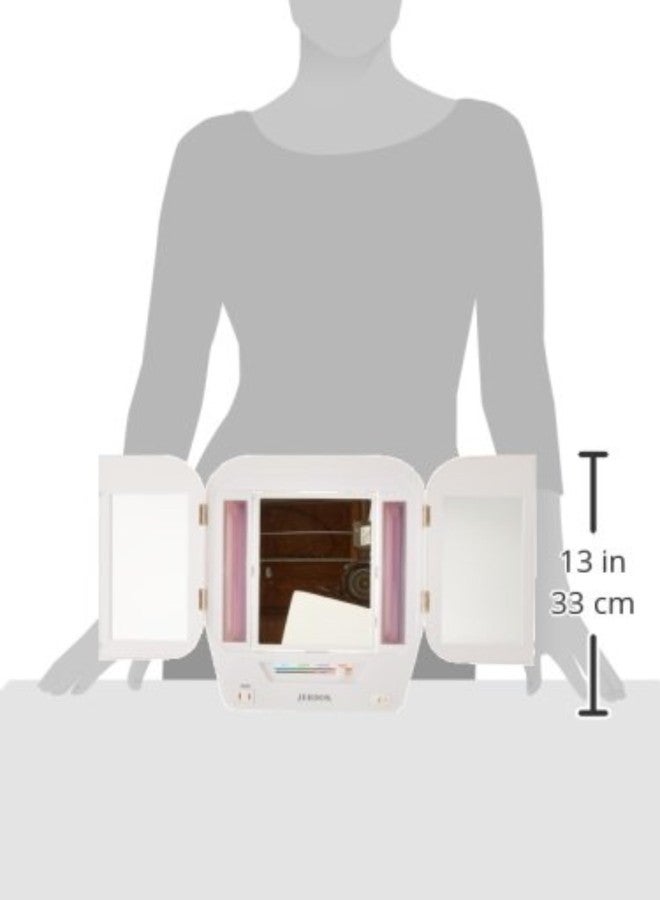 JERDON Modern Tri-Fold Makeup Mirror with Lights - Vanity Mirror with 5X Magnification & Multiple Light Settings - White Base - Model JGL10W - Image 3