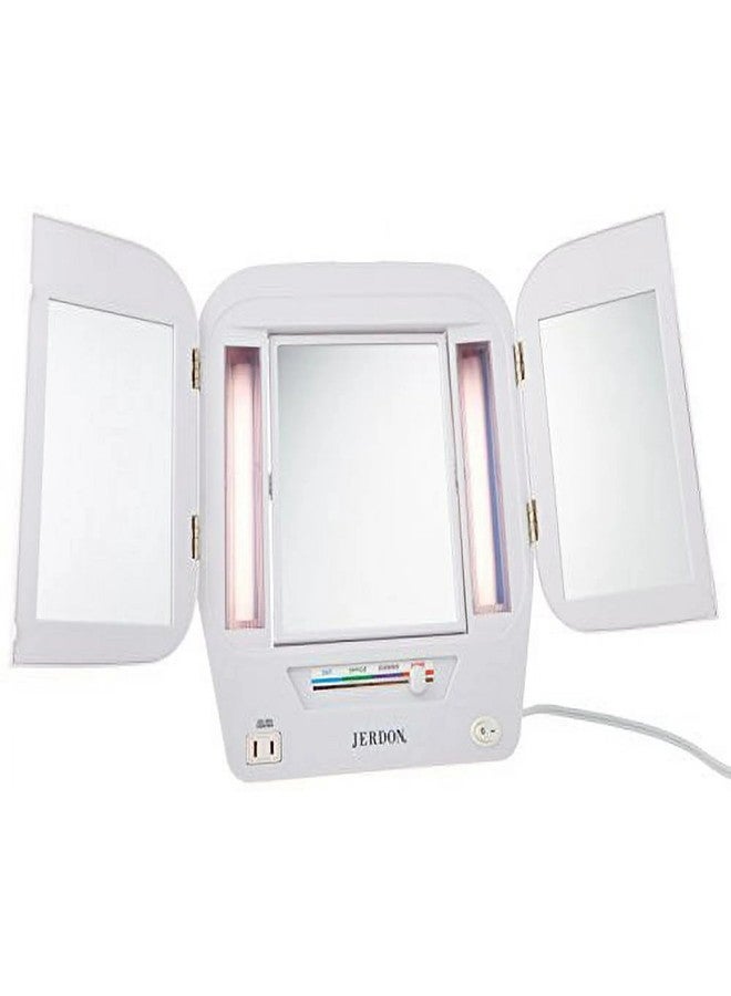 JERDON Modern Tri-Fold Makeup Mirror with Lights - Vanity Mirror with 5X Magnification & Multiple Light Settings - White Base - Model JGL10W - Image 5
