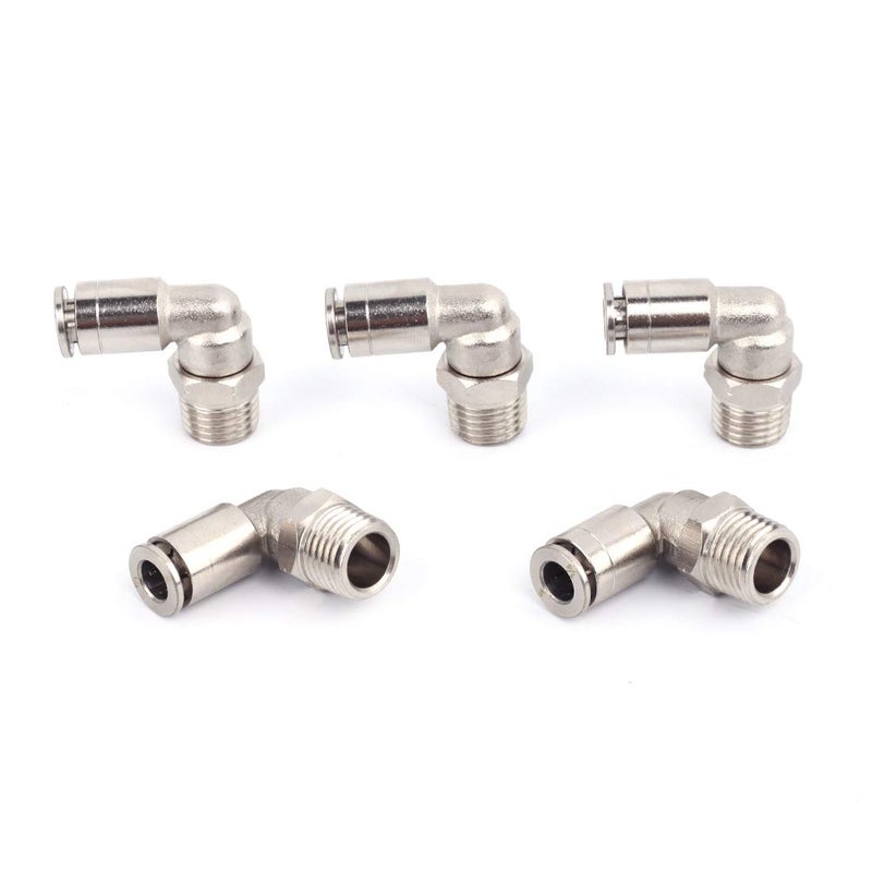 SNS 1/4"Tube OD x 1/4 NPT Male Elbow Nickel Plated Brass Pneumatic Tube Fittings(5 PCS) JPL1/4-N02