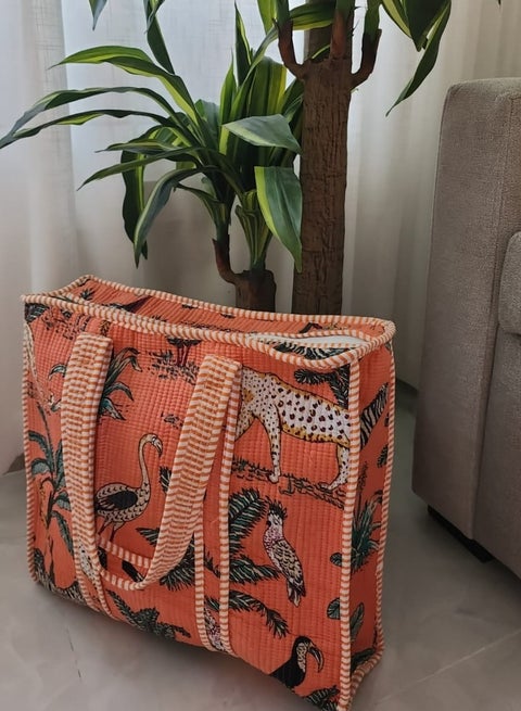 حقيبة مبطنة من القطن، حجم كبير يمكنك استخدامها كحقيبة تسوق أو حقيبة سوق أو حقيبة شاطئ