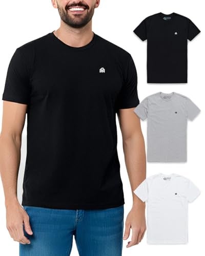 INTO THE AM Men's Logo Tees 3 Pack Multipack - Fitted Crewneck Gym Casual Workout Tshirts Shirts for Men (Black/Grey/White, Medium) - Image 1
