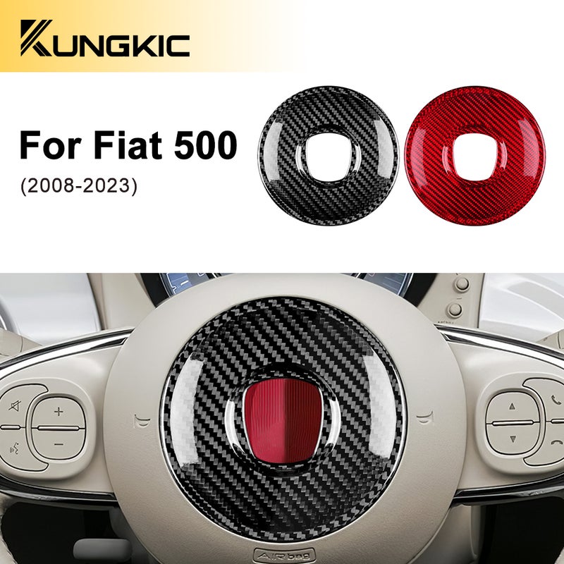 Real Hard Carbon Fiber Sticker for Fiat 500 Abarth 595 Abarth 695 2008-2023 Car Center Steering Wheel Interior Trim Accessory - Image 1