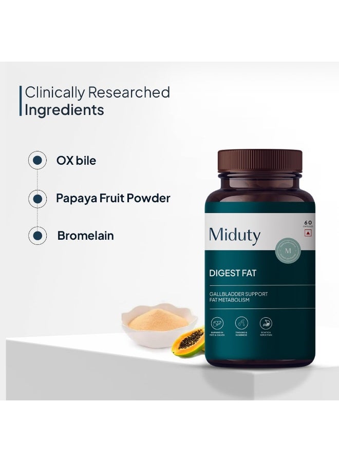 Miduty Digest Fat | Ox Bile 300 mg, Papaya Fruit Powder 100 mg | For Liver Health, Metabolism - Fatty Liver Management - Digestive Enzymes - Gut Health Supplements | 60 Capsules - Image 3