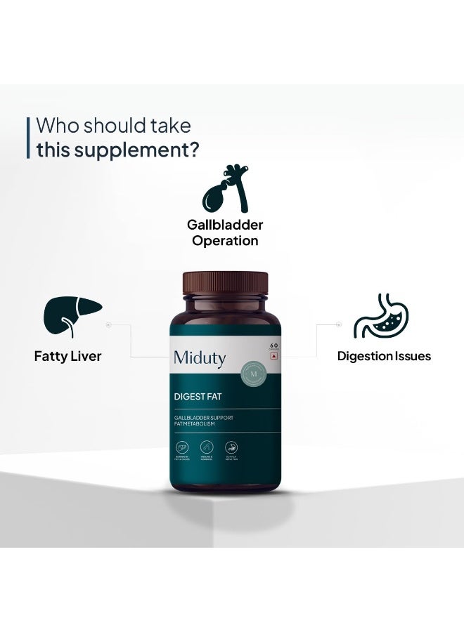 Miduty Digest Fat | Ox Bile 300 mg, Papaya Fruit Powder 100 mg | For Liver Health, Metabolism - Fatty Liver Management - Digestive Enzymes - Gut Health Supplements | 60 Capsules - Image 2