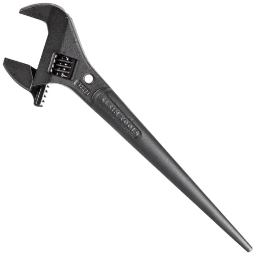 Klein Tools 3227 Extra Wide Adjustable Wrench Made in USA Construction Spud Wrench for Up to 1716Inch Nuts and Bolts 10Inch with Tether Hole