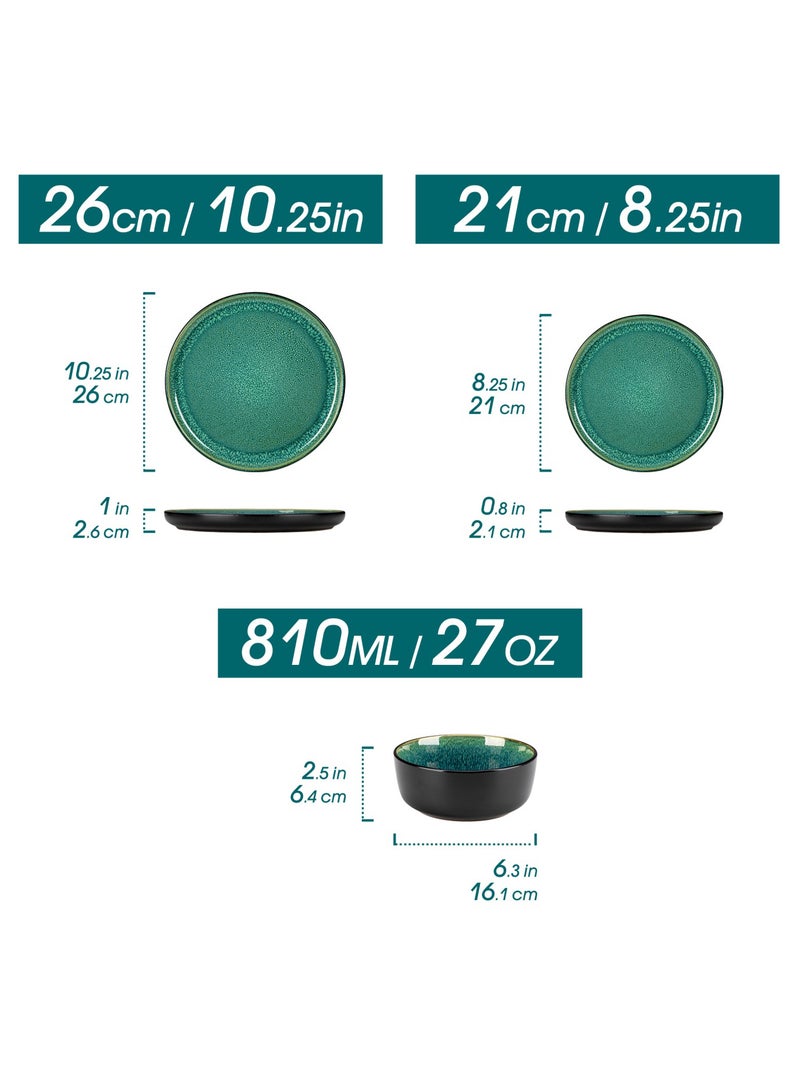 مجموعة عشاء من 18 قطعة، مجموعة سيراميك حجري ل6 أشخاص، تشمل أطباق عشاء، أطباق حلوى، أوعية، أخضر - Image 2