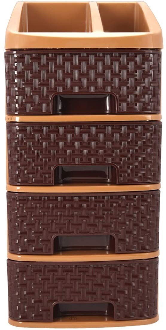 Nakoda Pride 4Tier Plastic Modular Drawer System For Kitchen, Offices, Home, Hospitals, Schools, Doctors, Beauty Parlour, Saloons Colour Bamboo, (21.4 X 17.3 X 37.5) Cm, Dark Brown - Image 1