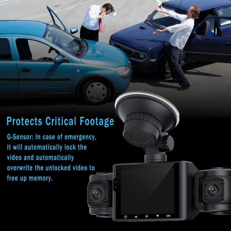 360 Degree 4 Channel Dash Cam 1080P Night Vision Loop Recording G Sensor 24 Hour Parking Monitoring Left Right Lenses Switchable 4 Recording Without Card - Image 3
