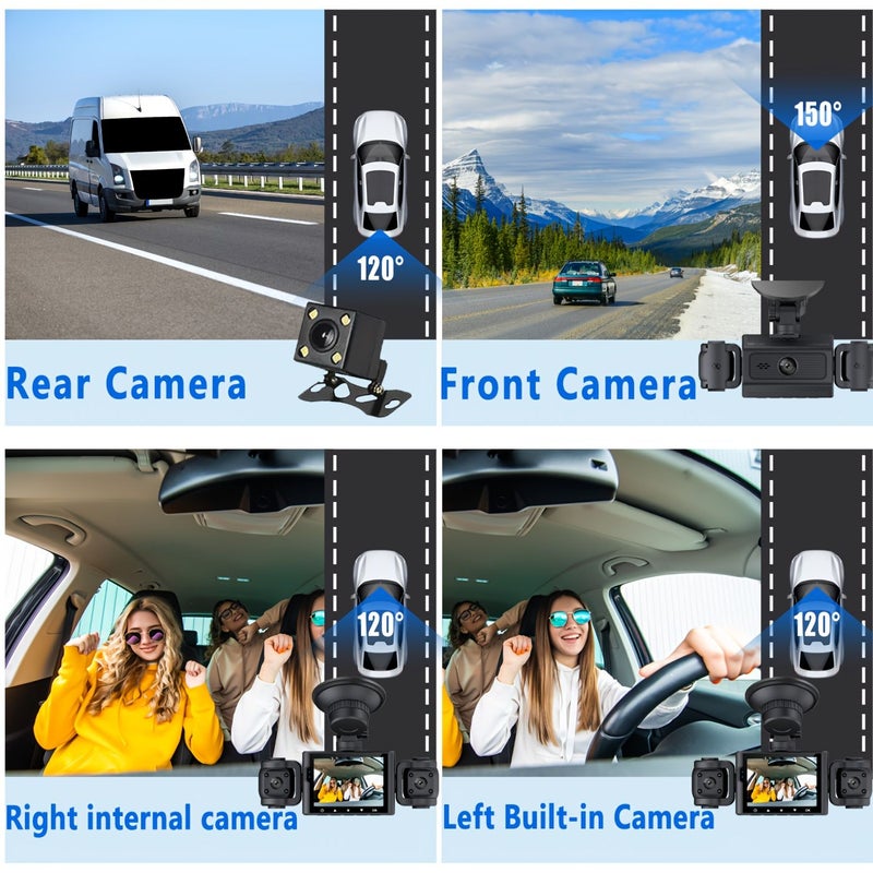 360 Degree 4 Channel Dash Cam 1080P Night Vision Loop Recording G Sensor 24 Hour Parking Monitoring Left Right Lenses Switchable 4 Recording Without Card - Image 5