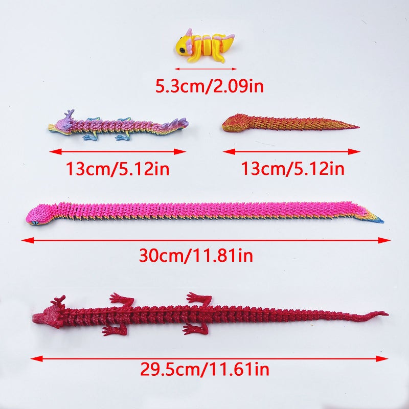3D Printing 19pcs Set 5 Dragons 5.12 Inches 2 Dragons 11.61 Inches 5 Snakes 5.12 Inches 2 Snakes 11.81 Inches 5 Axolotls Random Colors Aquarium Mini Garden Decor - Image 2