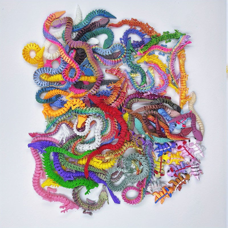 3D Printing 19pcs Set 5 Dragons 5.12 Inches 2 Dragons 11.61 Inches 5 Snakes 5.12 Inches 2 Snakes 11.81 Inches 5 Axolotls Random Colors Aquarium Mini Garden Decor - Image 4