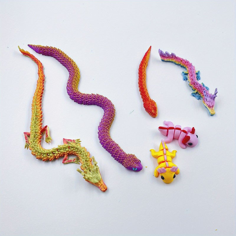 3D Printing 19pcs Set 5 Dragons 5.12 Inches 2 Dragons 11.61 Inches 5 Snakes 5.12 Inches 2 Snakes 11.81 Inches 5 Axolotls Random Colors Aquarium Mini Garden Decor - Image 5