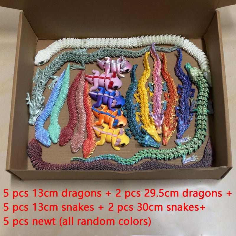 3D Printing 19pcs Set 5 Dragons 5.12 Inches 2 Dragons 11.61 Inches 5 Snakes 5.12 Inches 2 Snakes 11.81 Inches 5 Axolotls Random Colors Aquarium Mini Garden Decor - Image 3