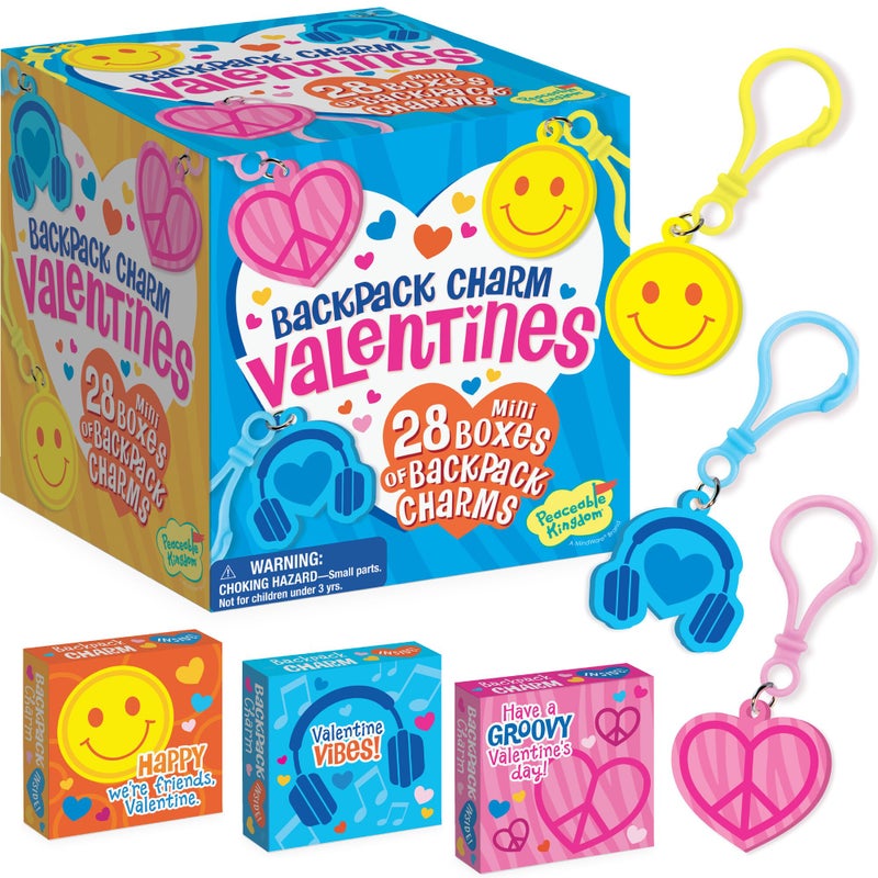 Peaceable Kingdom Valentines Box for Kids, Valentines Day Box Kit for Valentines Cards for Kids Classroom - Backpack Charm Valentines - Image 1