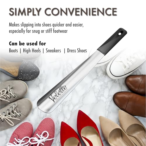 Velette Metal Shoe Horn Long Handle for Seniors - 15" Long Shoe Horns for Men, Women and Kids - Boot Horns, Shoehorn Long-Handle, Shoes Spoon, Stick Helper for Cowboy Boots, Sneakers, Dress Shoes - Image 3