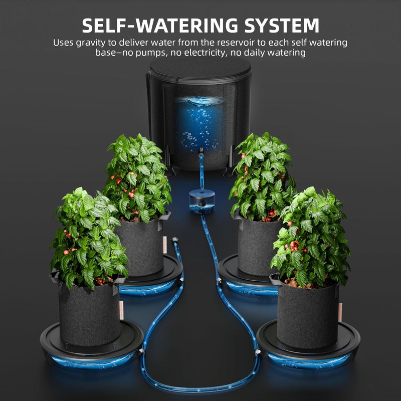 Spider Farmer Gravity-Fed Self-Watering System, 4-Pack Auto Watering System with 13 Gallon Reservoir, 4 Fabric Pot Base for Indoor Plants, Grow Tents, Greenhouses - Image 3