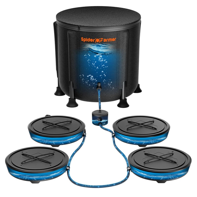 Spider Farmer Gravity-Fed Self-Watering System, 4-Pack Auto Watering System with 13 Gallon Reservoir, 4 Fabric Pot Base for Indoor Plants, Grow Tents, Greenhouses - Image 1
