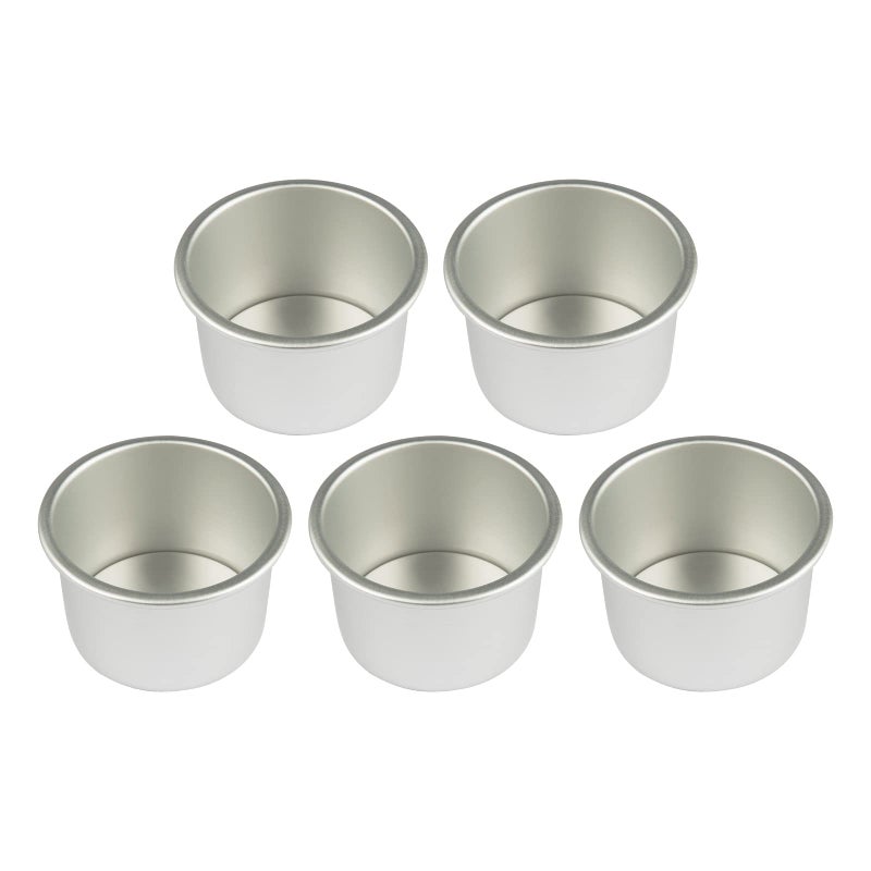 LARATH 5 Pieces 2Inch Round Mini Cake Pan with Removable Bottom Aluminum Alloy Small Cheesecake Baking Tray NonStick Bread Pizza Chiffon Fondant Mold DIY Cooking Tools Silver