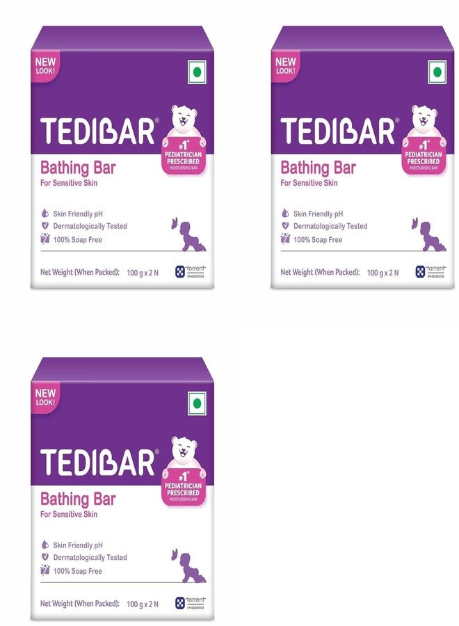 Tedibar Moisturising Baby Bathing Bar Each (100gx2) with Skin Friendly PH|100% Soap Free | Dermatologically Tested x Pack of 3 - Image 1