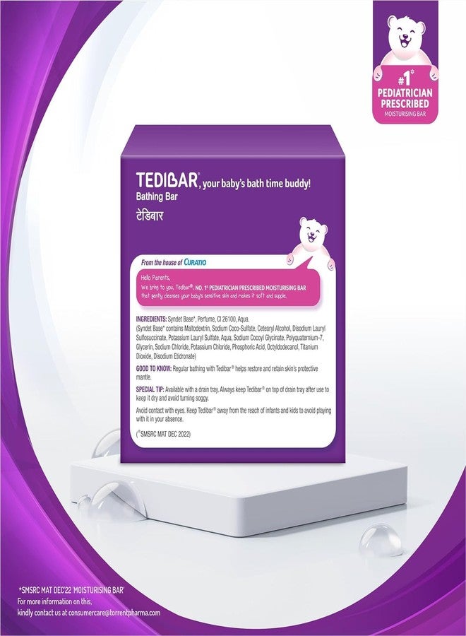 Tedibar Moisturising Baby Bathing Bar Each (100gx2) with Skin Friendly PH|100% Soap Free | Dermatologically Tested x Pack of 3 - Image 3