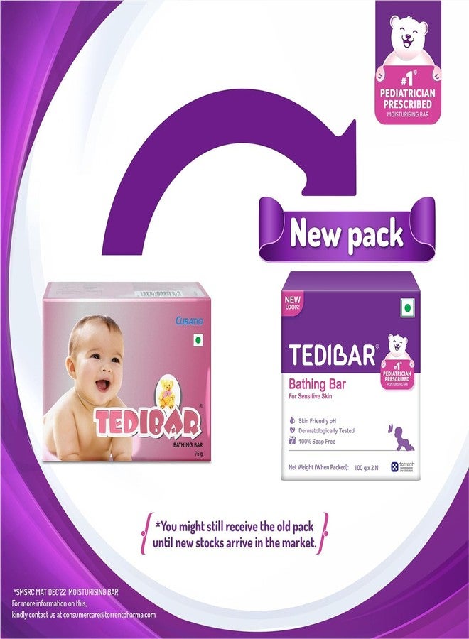 Tedibar Moisturising Baby Bathing Bar Each (100gx2) with Skin Friendly PH|100% Soap Free | Dermatologically Tested x Pack of 3 - Image 4