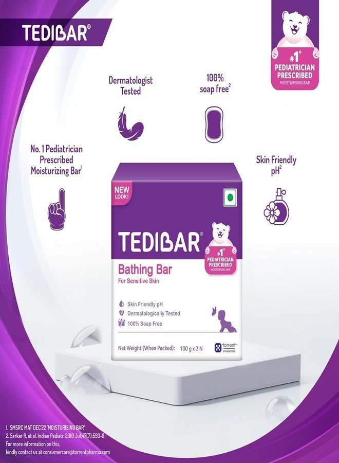 Tedibar Moisturising Baby Bathing Bar Each (100gx2) with Skin Friendly PH|100% Soap Free | Dermatologically Tested x Pack of 3 - Image 5