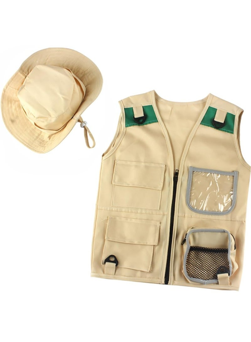 Explorer Costume dress up Explore Outdoor Adventure Kit For Young Kids, Cargo Vest And Hat Set,For Wilderness Roleplay!Suitable for 100-140cm - Image 1