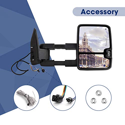 Sanooer Towing Mirror for Silverado Sierra - Compatible with 1999-2002 Chevy Silverado GMC Sierra Tow Mirror with Power Adjusted Heated Glass Turn Signal Light Backup Lamp Side Mirror Extendable Pair - Image 4
