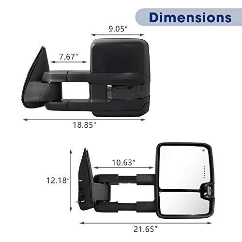 Sanooer Towing Mirror for Silverado Sierra - Compatible with 1999-2002 Chevy Silverado GMC Sierra Tow Mirror with Power Adjusted Heated Glass Turn Signal Light Backup Lamp Side Mirror Extendable Pair - Image 3