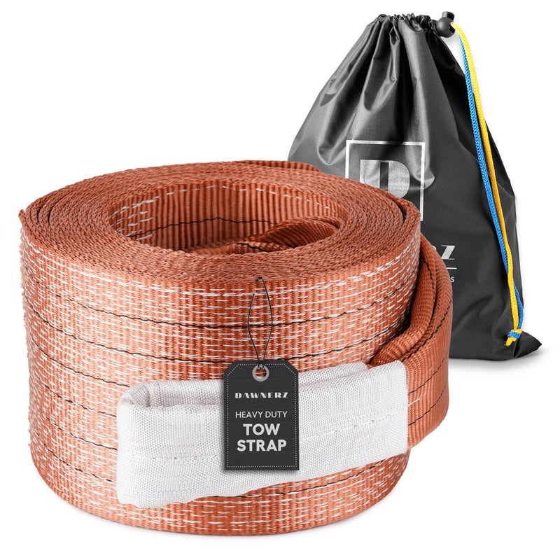 Dawnerz Tow Strap Heavy Duty 30ft 100000 lbs Minimum Break Strength Recovery Towing Rope 55 US Tons 9m for Tractors and Dump Trucks