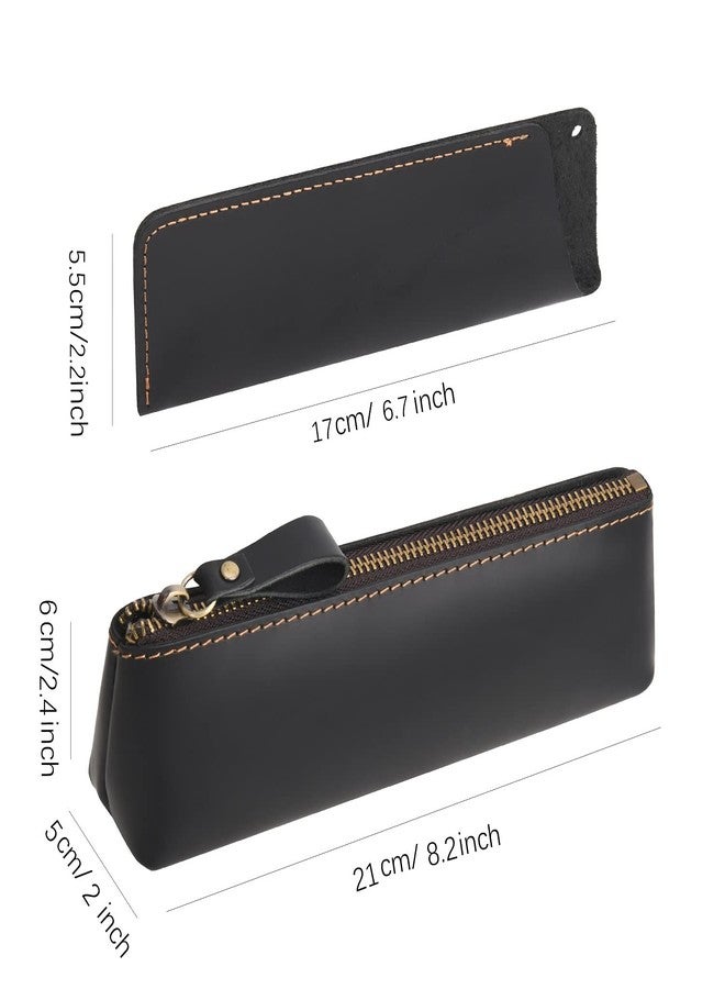 WONDERPOOL Leather 1pc Pencil Case & 1pc Fountain Pen Holder - Portable Compact Drawing Marker Pen Stationery Pouches for Office Travel Home Organizer (Black) - Image 5