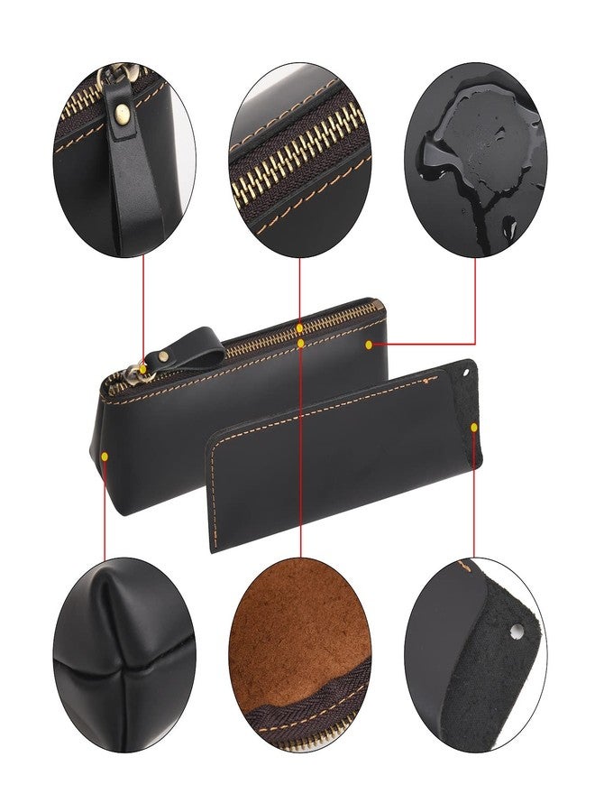 WONDERPOOL Leather 1pc Pencil Case & 1pc Fountain Pen Holder - Portable Compact Drawing Marker Pen Stationery Pouches for Office Travel Home Organizer (Black) - Image 4