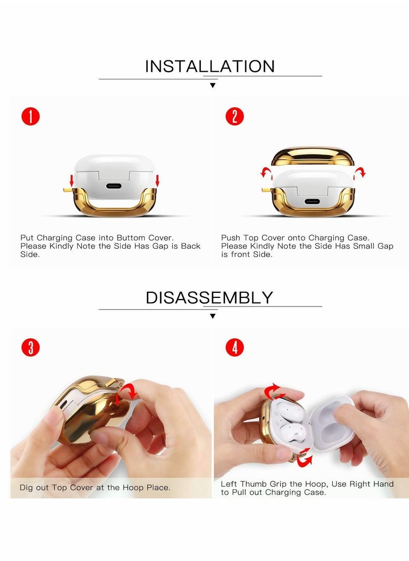 Excefore Case for Galaxy Buds Live(2020)/Buds Pro (2021) /Buds 2(2021), Marble Full Body Protection Hard Cover with Printing Designs-Blue/Gold Marble  - Image 4