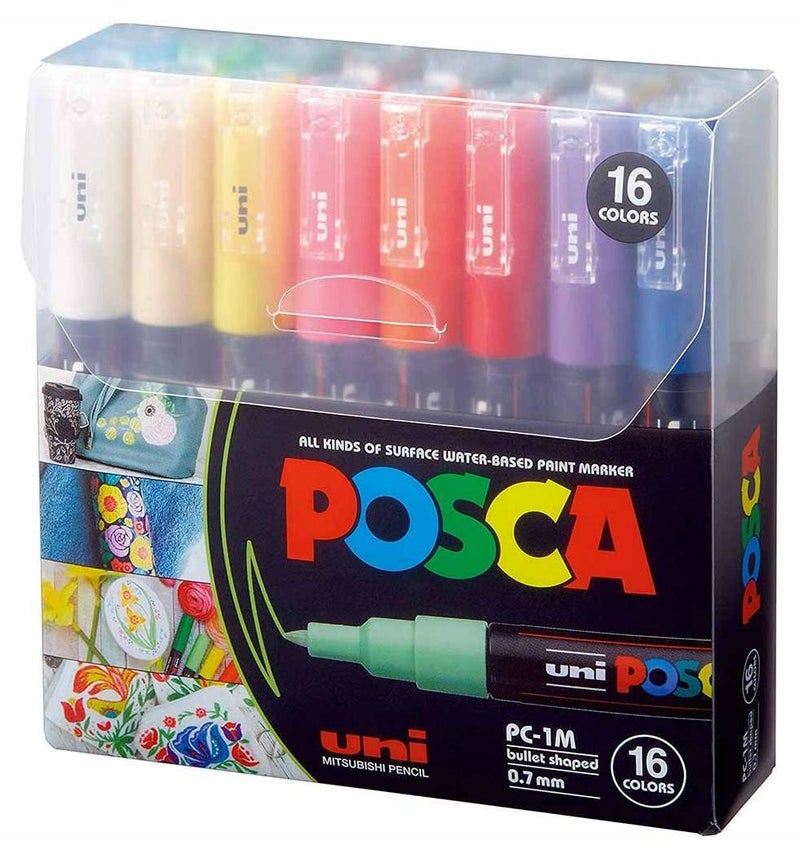 POSCA طرف رصاصة 16 لونًا أقلام طلاء دقيقة للغاية 0.7 مم - Image 1