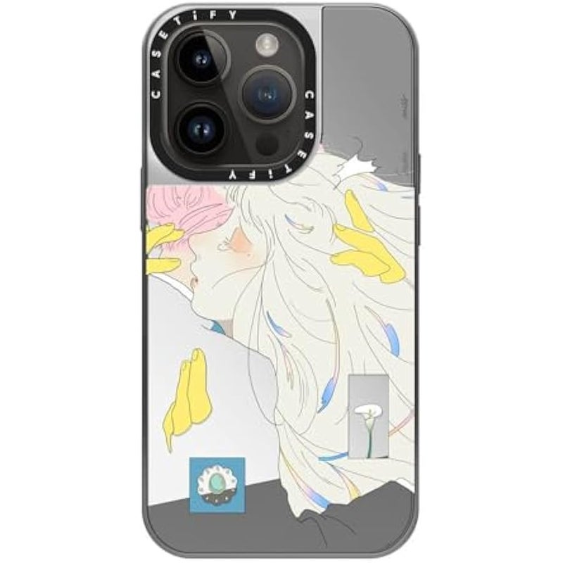 Casetify Mirror Case for iPhone 14 Pro Compatible with Magsafe - A Hug by SAITEMISS - Silver on Silver - Image 3