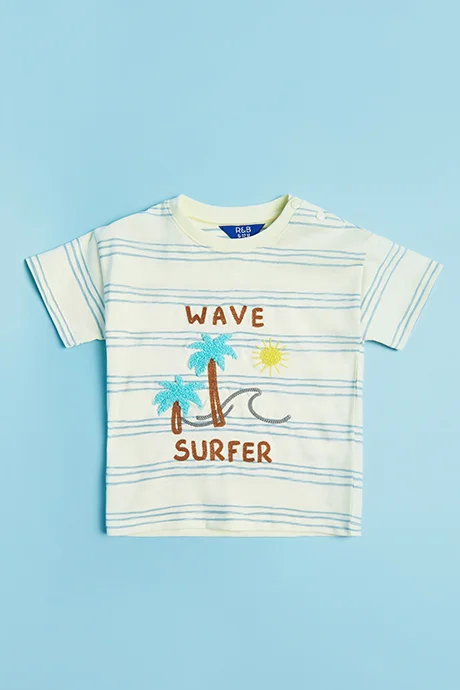 أر أند بي Printed T-Shirt with Crew Neck and Short Sleeves