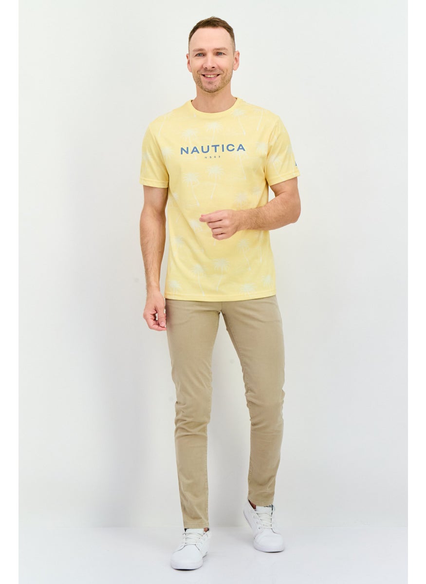 NAUTICA - Men Crew Neck Short Sleeve Brand Logo T Shirt, Yellow Combo - Image 1