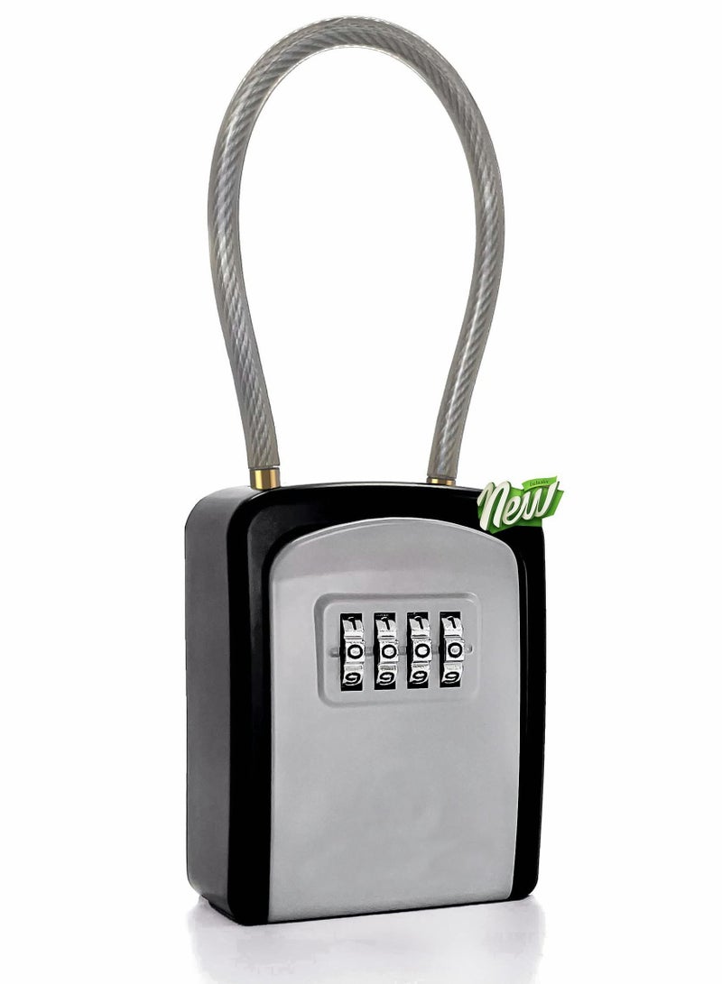 Key Lock Box Portable with Removable Cable Shackle, Indoor Outdoor Waterproof 4 Digit Password Combination Resettable Code A B Switch Lockbox for Outside Hold Spare Keys Realtors - Image 1