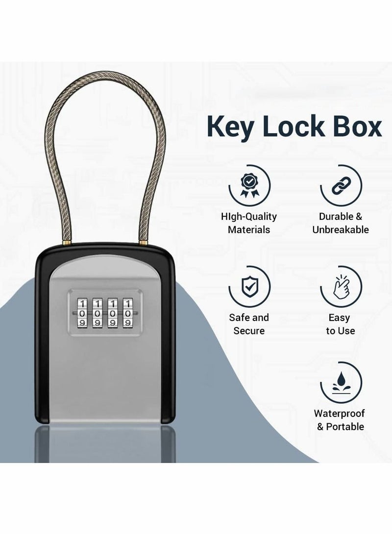 Key Lock Box Portable with Removable Cable Shackle, Indoor Outdoor Waterproof 4 Digit Password Combination Resettable Code A B Switch Lockbox for Outside Hold Spare Keys Realtors - Image 2