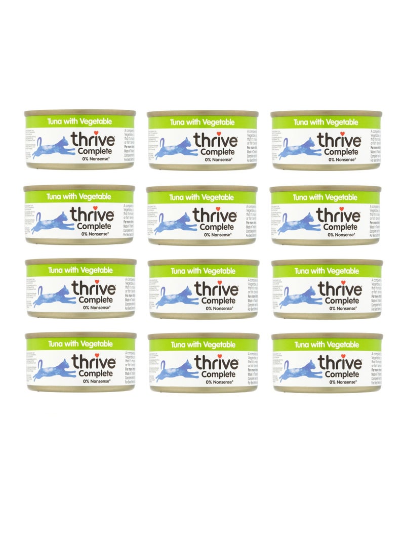 عبوة من 12 قطعة طعام قطط ثرايف كومبليت بالتونة مع الخضروات الرطبة 75 جم