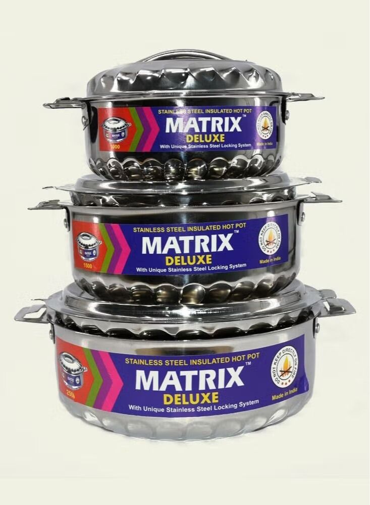 ماتريكس طقم قدر لحفظ الحرارة من الستانلس ستيل مكون من 3 قطع فضي 1000-1500-2500 مل - Image 1