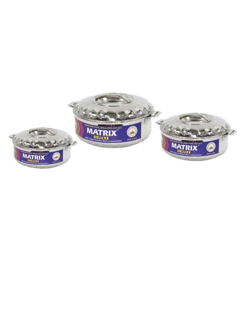 ماتريكس طقم قدر لحفظ الحرارة من الستانلس ستيل مكون من 3 قطع فضي 1000-1500-2500 مل - Image 2