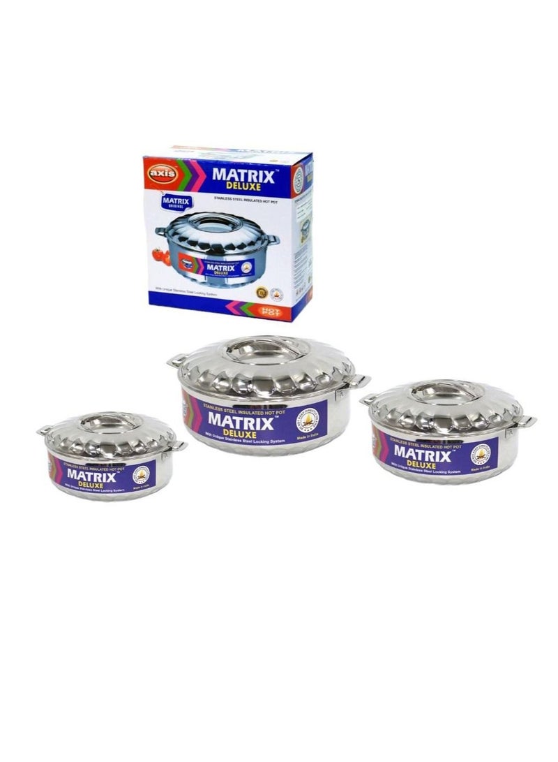 ماتريكس طقم قدر لحفظ الحرارة من الستانلس ستيل مكون من 3 قطع فضي 1000-1500-2500 مل - Image 3